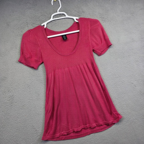 Y2K Maurices Babydoll Top Womens XL Pink Puff Sleeve Ribbed Flowy Coquette Indie - Picture 1 of 11